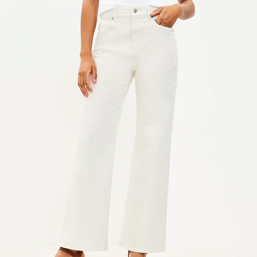 LOFT Cream High Rise Wide Leg Jeans size 32